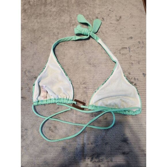 Victoria's Secret Bikini Top Size M Green Paisley Print Halter Swimwear Adjustab - Picture 2 of 3